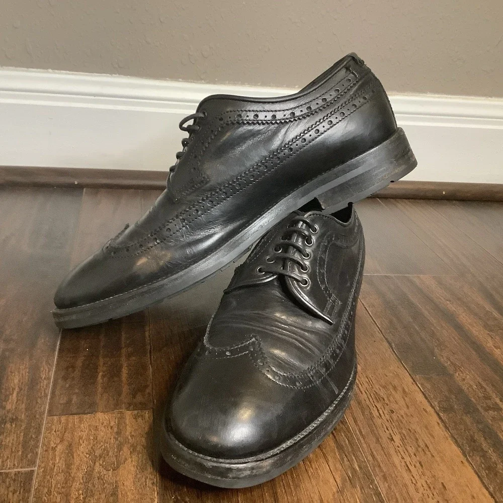 Aquatalia Made In Italy Men's Leather Wingtip Oxford Shoes Black Size 10